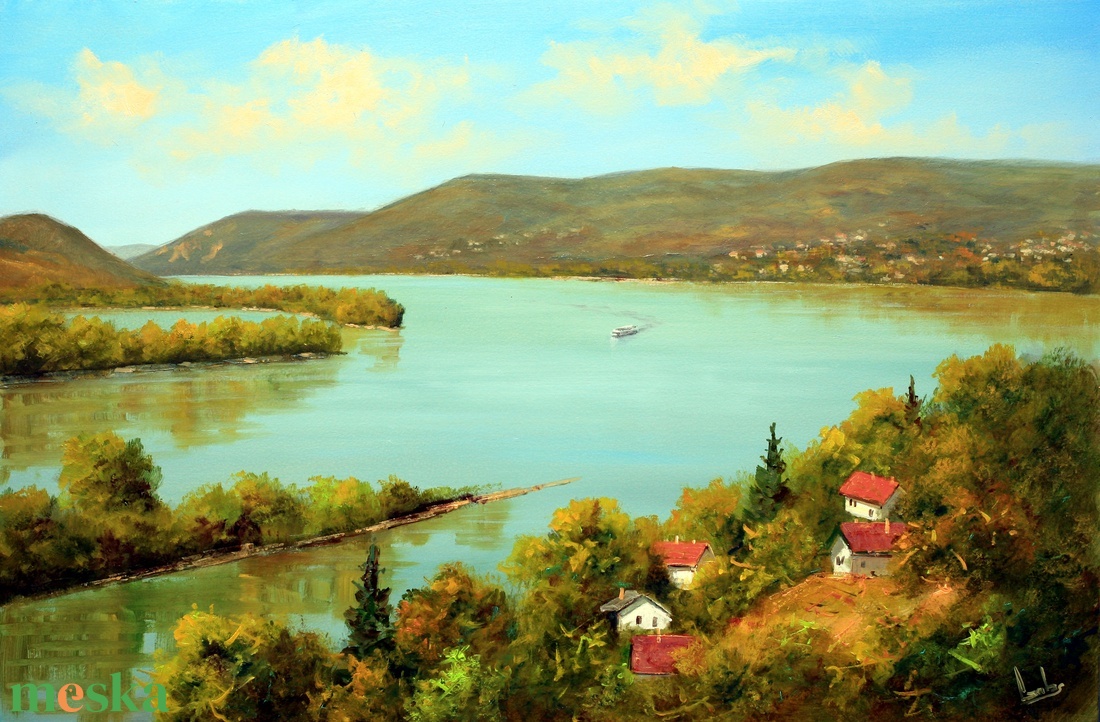 Lantos György: A duna Zebegénynél 40x60 cm - művészet - festmény - olajfestmény - Meska.hu