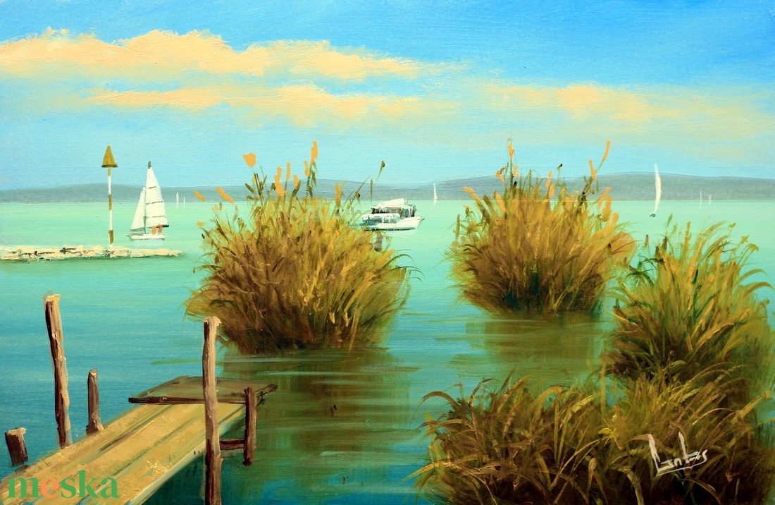 Lantos György: Öreg stég 20x30 cm - művészet - festmény - olajfestmény - Meska.hu