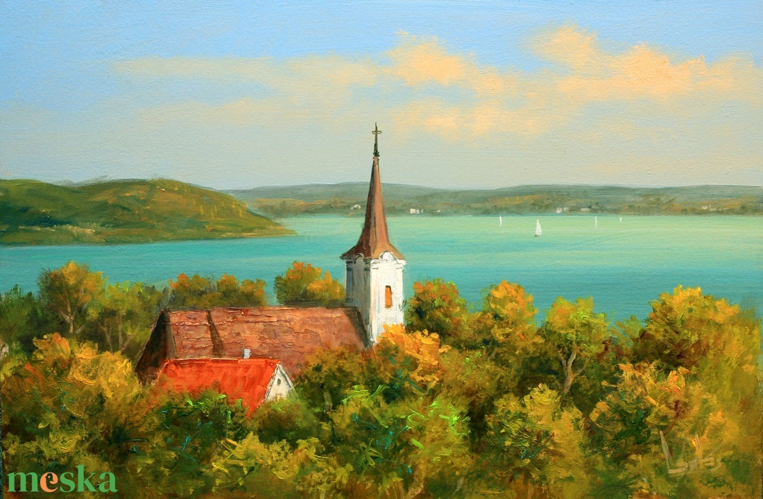 Lantos György: Öböl Örvényesnél 20x30 cm - művészet - festmény - olajfestmény - Meska.hu