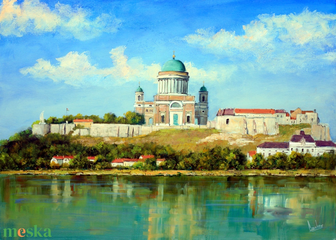 Lantos György: Esztergom Párkány felől 50x70 cm - művészet - festmény - olajfestmény - Meska.hu