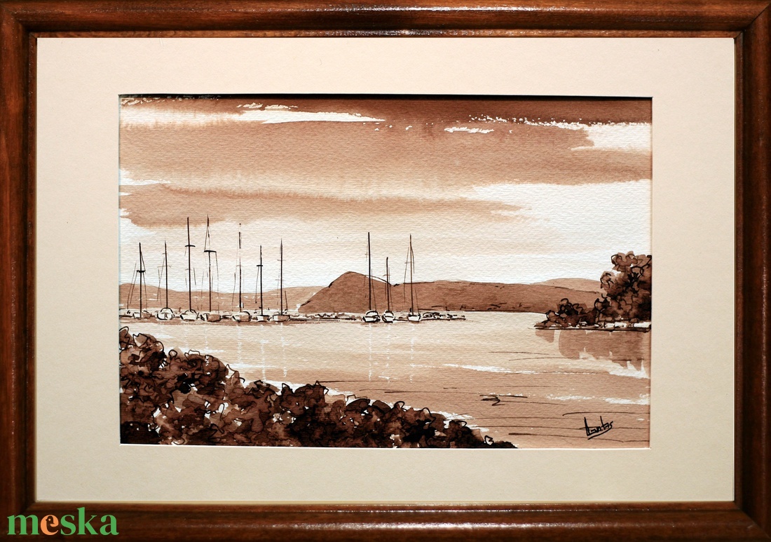 Lantos György: Balatonföldvári kikötő - művészet - grafika & illusztráció - tus - Meska.hu