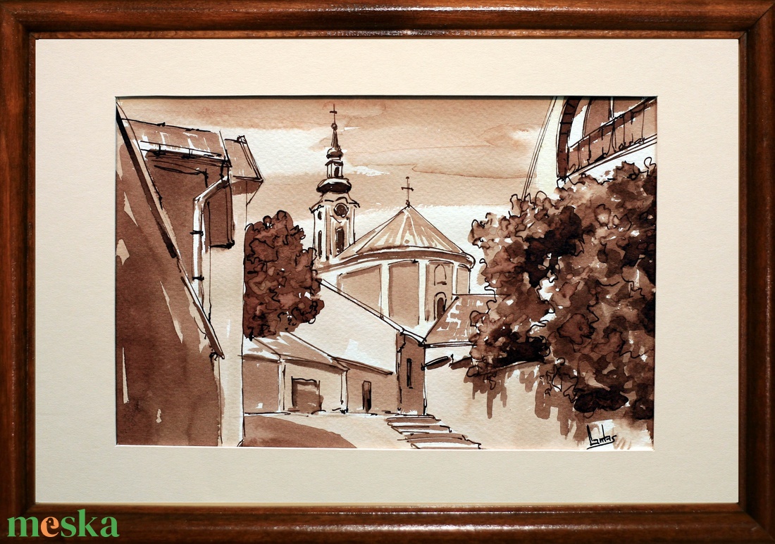 Lantos György: Szentendrei utcarészlet - művészet - grafika & illusztráció - tus - Meska.hu