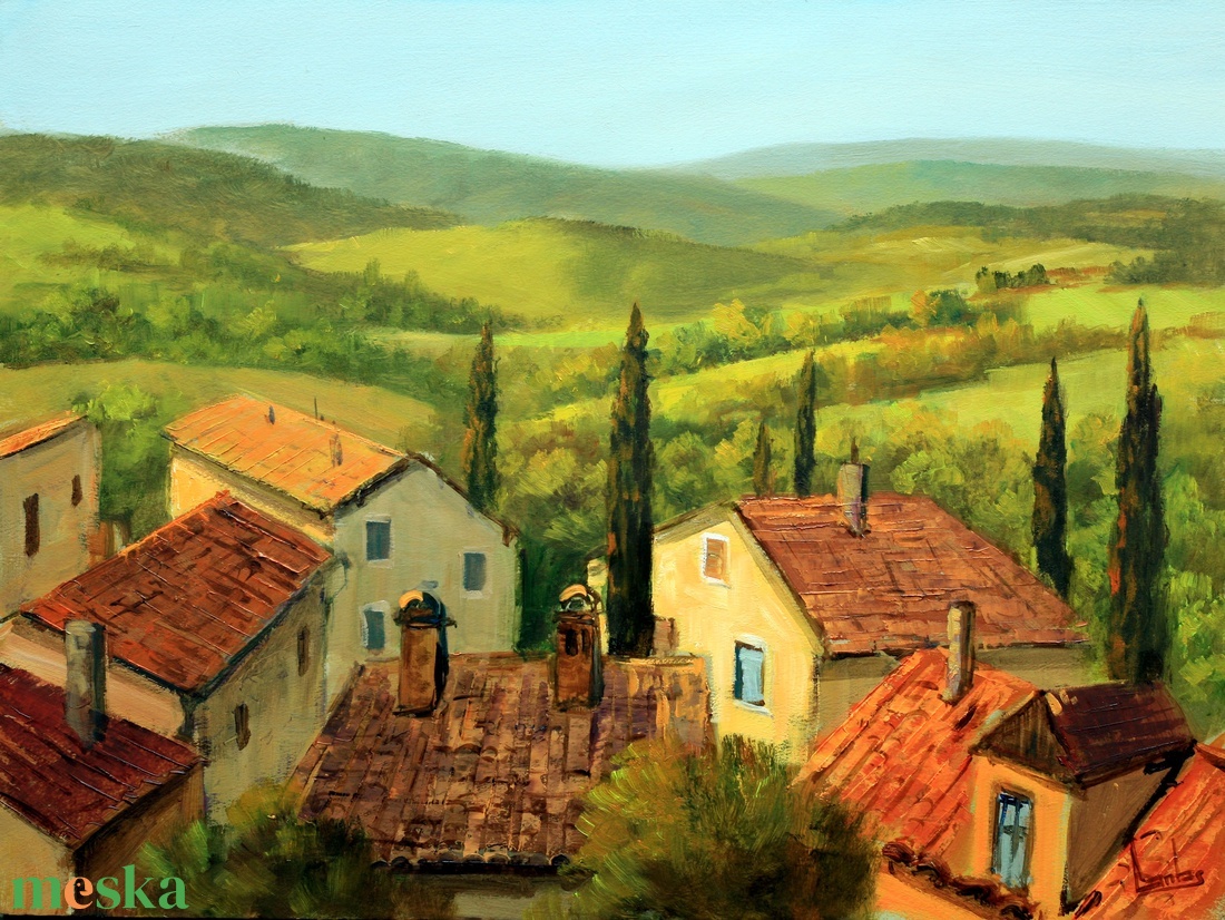 Lantos György: Toscan táj - művészet - festmény - olajfestmény - Meska.hu