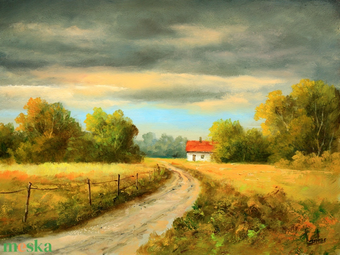 Lantos György: Út a tanyára - művészet - festmény - olajfestmény - Meska.hu