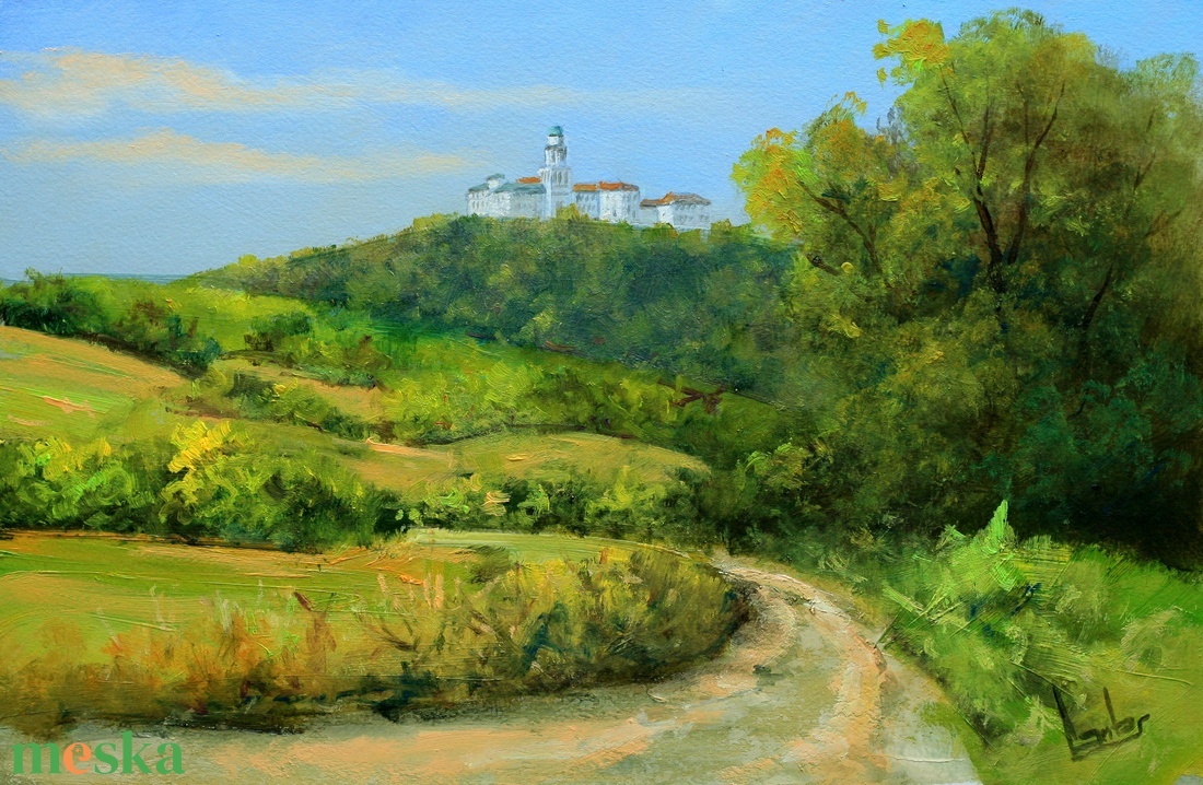 Lantos György: Pannonhalma felé  - művészet - festmény - olajfestmény - Meska.hu