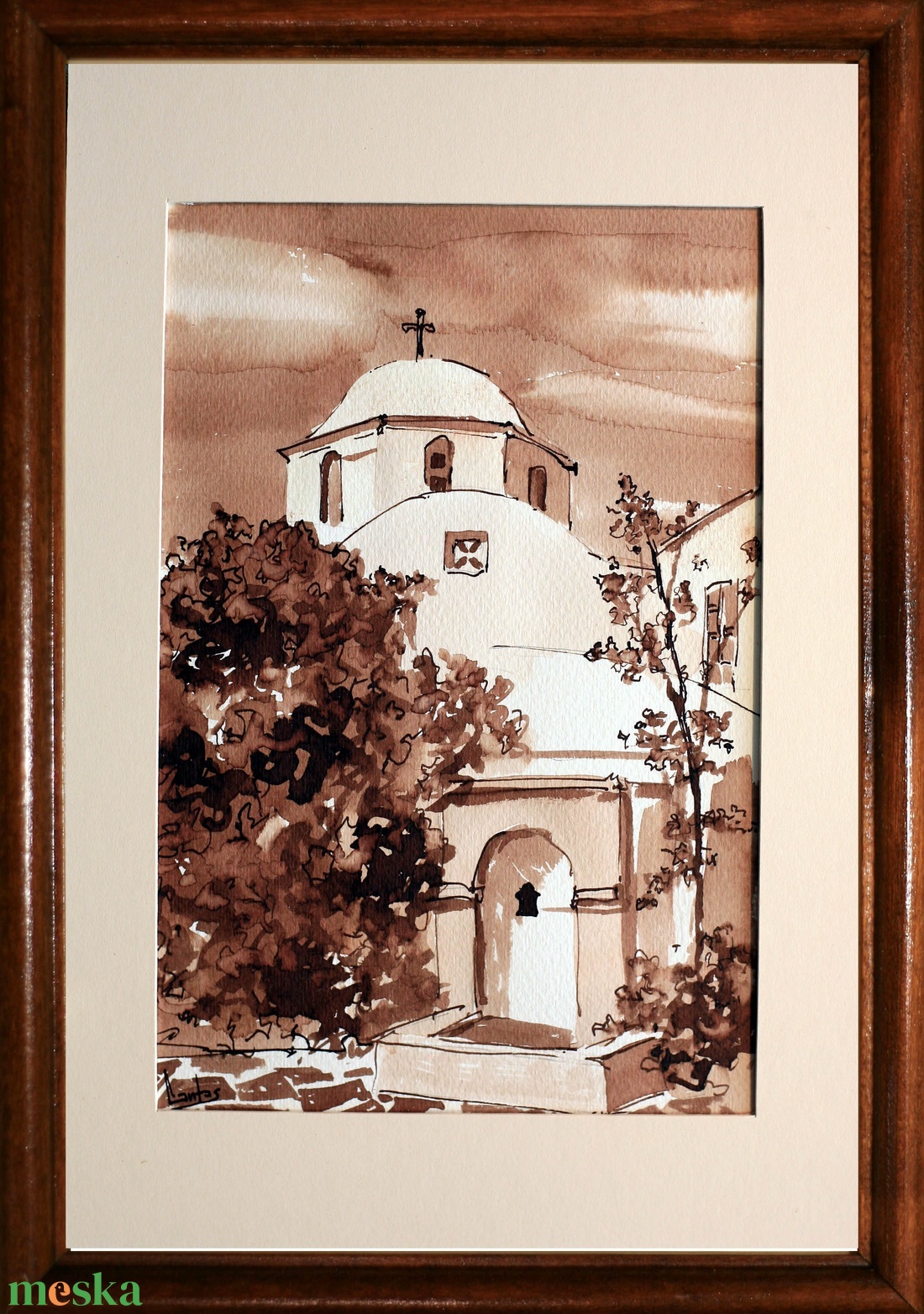 Lantos György: Santorini templom - művészet - grafika & illusztráció - tus - Meska.hu