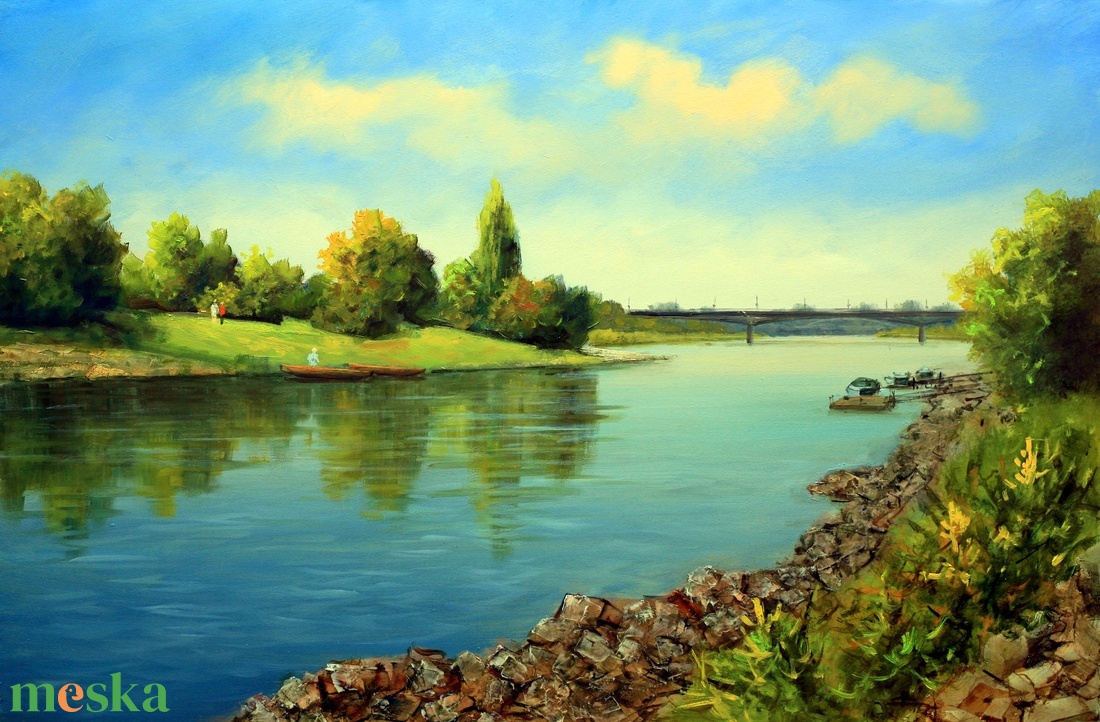 Lantos György: A Tisza Szolnoknál - művészet - festmény - olajfestmény - Meska.hu