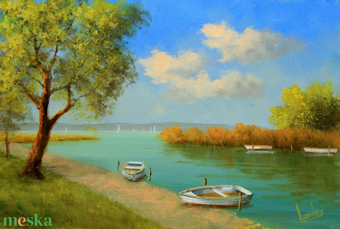 Lantos György: Csónakok a Balatonnál - művészet - festmény - olajfestmény - Meska.hu