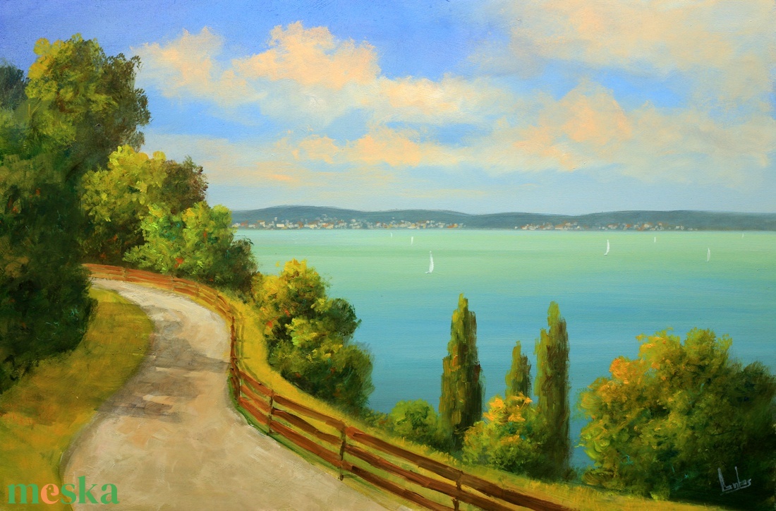 Lantos György: Sétány a magasparton  - művészet - festmény - olajfestmény - Meska.hu