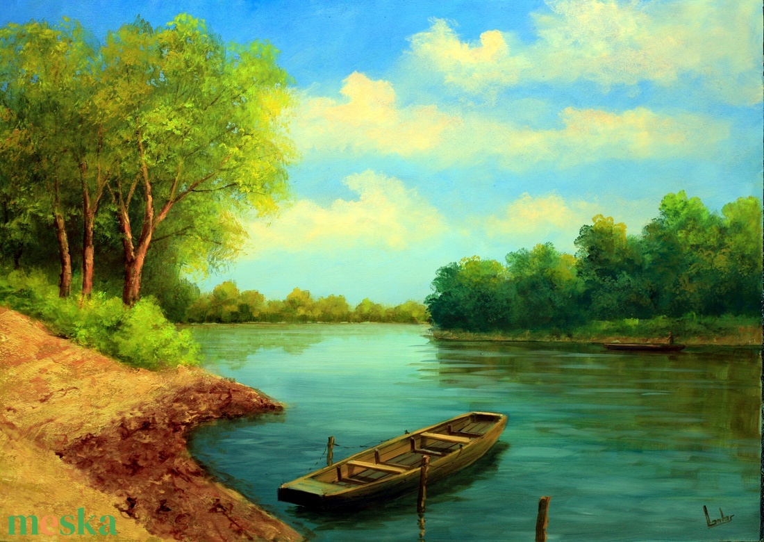 Lantos György: Tiszaprt - művészet - festmény - olajfestmény - Meska.hu