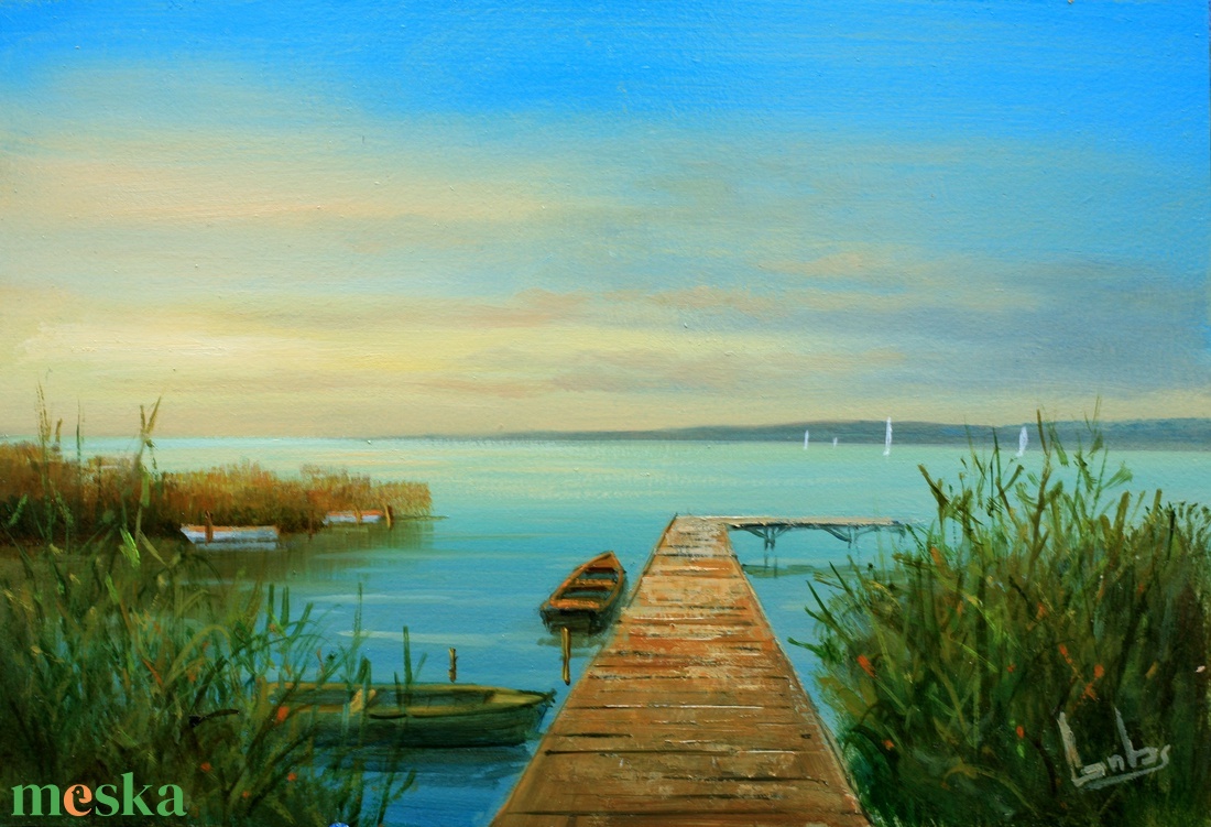 Lantos György: Balatoni stég  - művészet - festmény - olajfestmény - Meska.hu