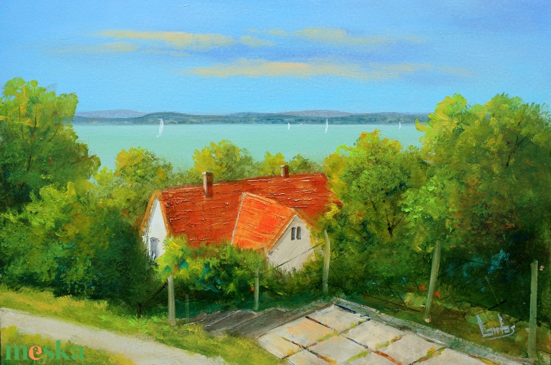 Lantos György: Kilátás a Balatonra  - művészet - festmény - olajfestmény - Meska.hu