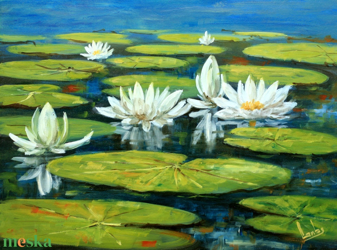 Lantos György: Tavirózsák - művészet - festmény - olajfestmény - Meska.hu