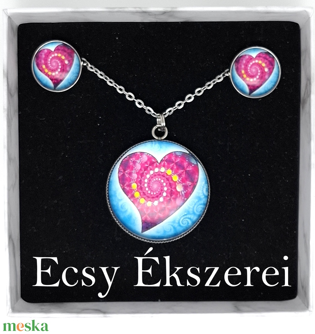 Üveglencsés ékszerek szív minta - ékszer - ékszerszett - Meska.hu Üveglencsés ékszerek szív minta - ékszer - ékszerszett - Meska.hu