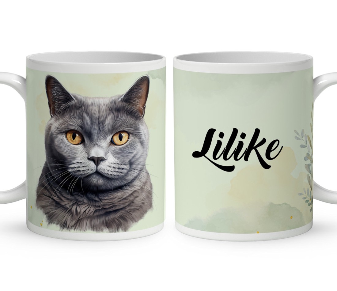 Névvel kérhető - Karthauzi macska portré mintás bögre - otthon & életmód - konyhafelszerelés, tálalás - tálalás - bögre & csésze - Meska.hu