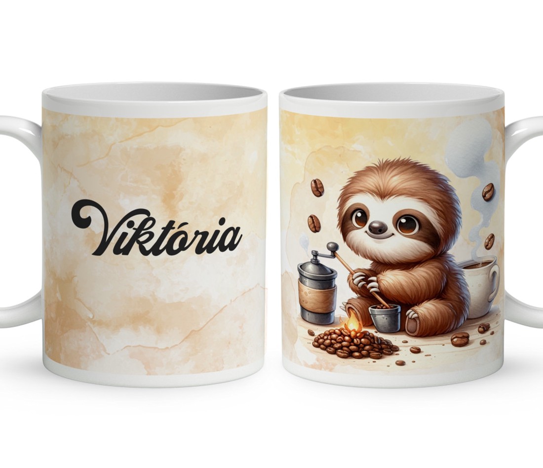 Névvel kérhető - Kávés lajhár és frissen pörkölt kávé mintás bögre - otthon & életmód - konyhafelszerelés, tálalás - tálalás - bögre & csésze - Meska.hu