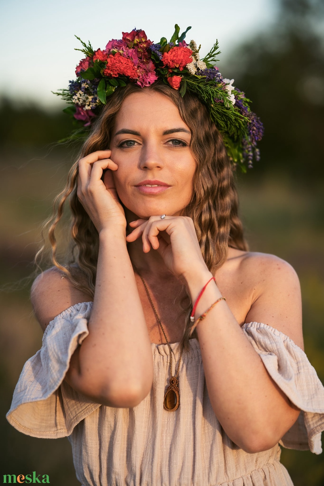Bézs duplagéz pamut ruha, Goddess ruha - ruha & divat - női ruha - kismamaruha - Meska.hu