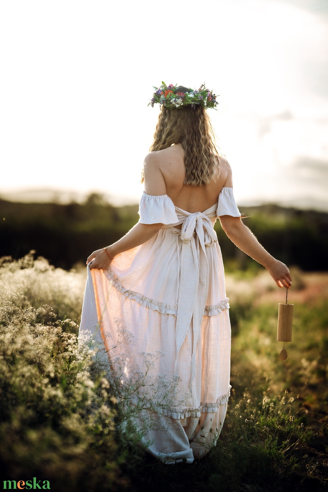 Bézs duplagéz pamut ruha, Goddess ruha - ruha & divat - női ruha - kismamaruha - Meska.hu