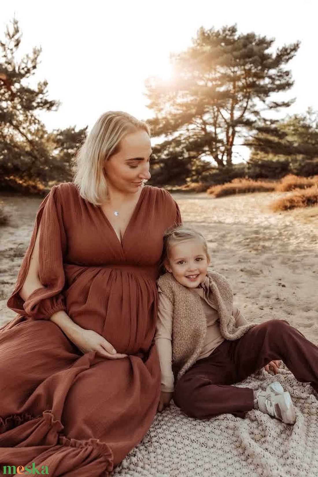 Bohó ruha kismama fotózásra, pamut ruha lifestyle családi fotózásra - ruha & divat - női ruha - kismamaruha - Meska.hu