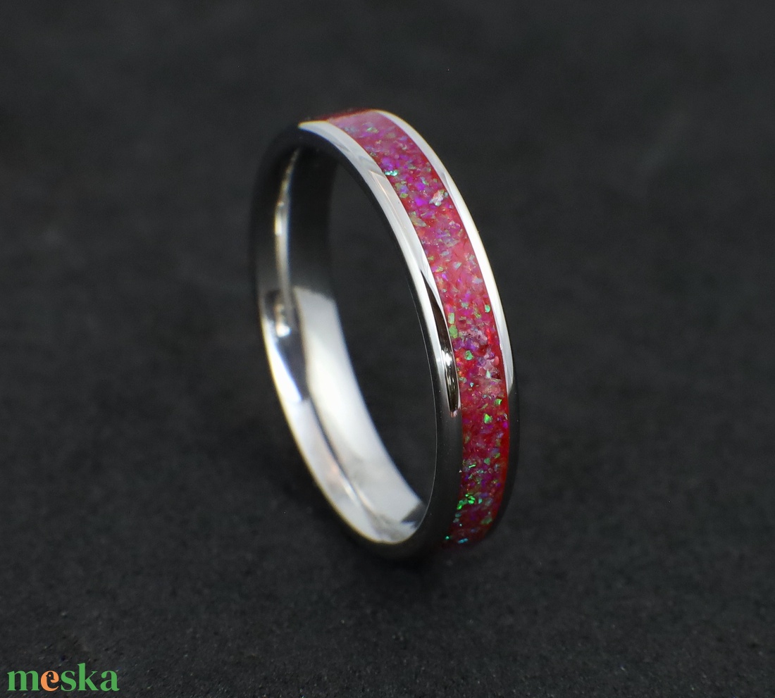 Nemesacél Gyűrű Opállal. Vízálló, Karcálló, Anti-Allergén, Egyedi Megrendelésre! - esküvő - ékszer - karikagyűrű - Meska.hu