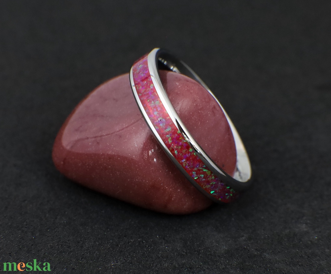 Nemesacél Gyűrű Opállal. Vízálló, Karcálló, Anti-Allergén, Egyedi Megrendelésre! - esküvő - ékszer - karikagyűrű - Meska.hu