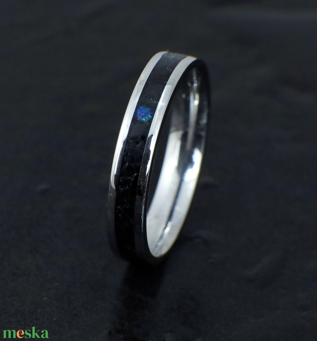 Nemesacél Gyűrű Turmalin Ásvánnyal És Kék Opállal. Vízálló, Karcálló, Anti-Allergén, Egyedi Megrendelésre! - esküvő - ékszer - karikagyűrű - Meska.hu