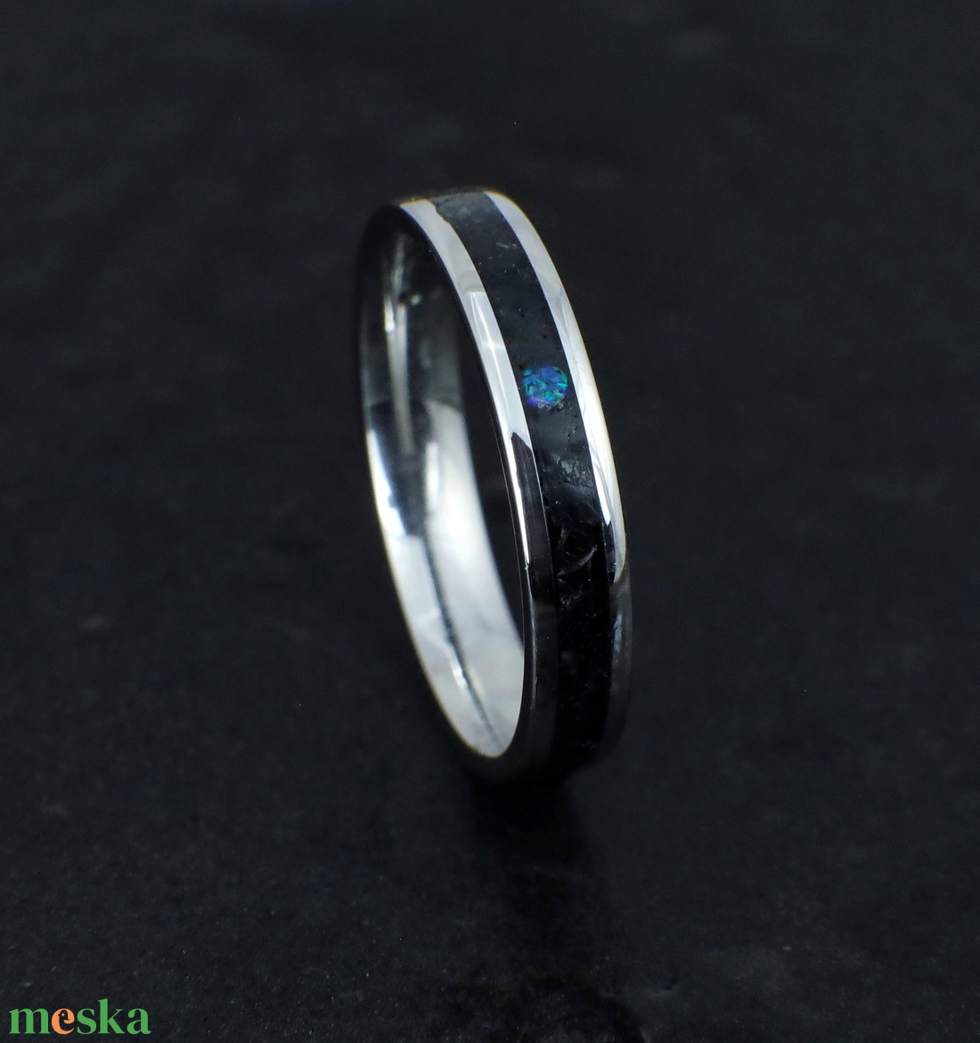 Nemesacél Gyűrű Turmalin Ásvánnyal És Kék Opállal. Vízálló, Karcálló, Anti-Allergén, Egyedi Megrendelésre! - esküvő - ékszer - karikagyűrű - Meska.hu