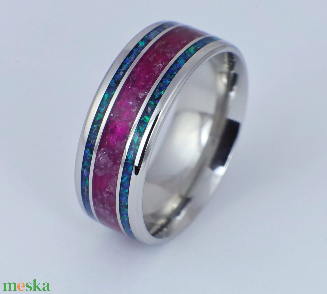 Nemesacél Gyűrű Ametiszttel, Kék Opállal. Vízálló, Karcálló, Anti-Allergén, Egyedi Megrendelésre! - ékszer - gyűrű - kerek gyűrű - Meska.hu