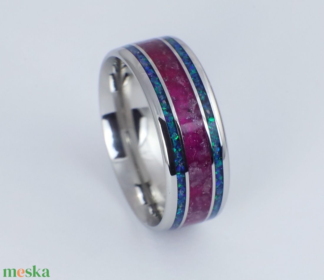 Nemesacél Gyűrű Ametiszttel, Kék Opállal. Vízálló, Karcálló, Anti-Allergén, Egyedi Megrendelésre! - ékszer - gyűrű - kerek gyűrű - Meska.hu