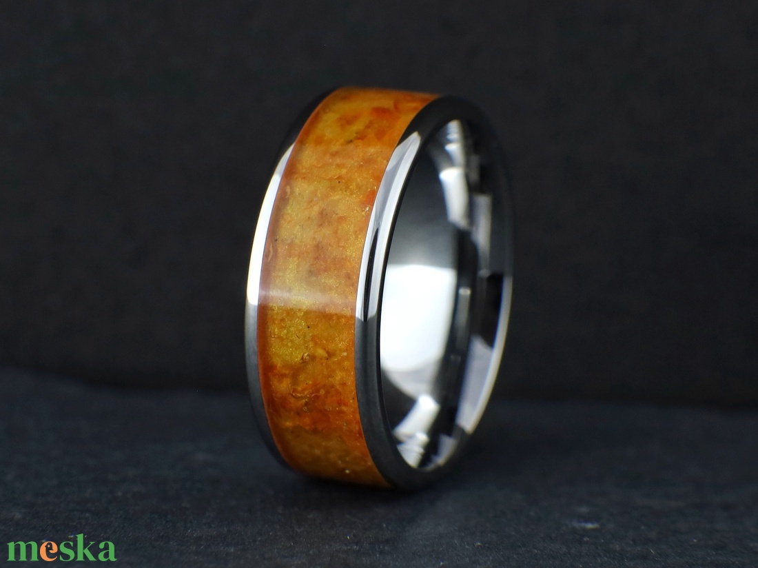 Nemesacél Gyűrű Borostyán Ásvánnyal. Vízálló, Karcálló, Anti-Allergén, Egyedi Megrendelésre! - ékszer - gyűrű - kerek gyűrű - Meska.hu