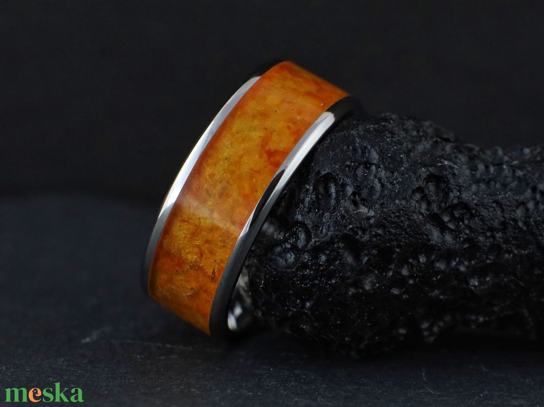 Nemesacél Gyűrű Borostyán Ásvánnyal. Vízálló, Karcálló, Anti-Allergén, Egyedi Megrendelésre! - ékszer - gyűrű - kerek gyűrű - Meska.hu