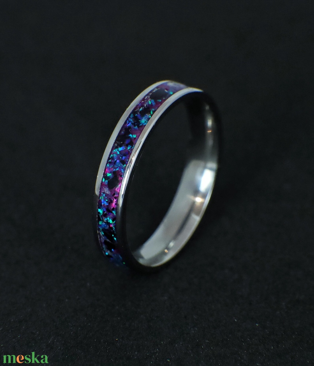 Nemesacél Gyűrű Ametiszt, Turmalin Ásványokkal és Kék Opállal. Vízálló, Karcálló, Anti-Allergén, Egyedi Megrendelésre! - ékszer - gyűrű - kerek gyűrű - Meska.hu