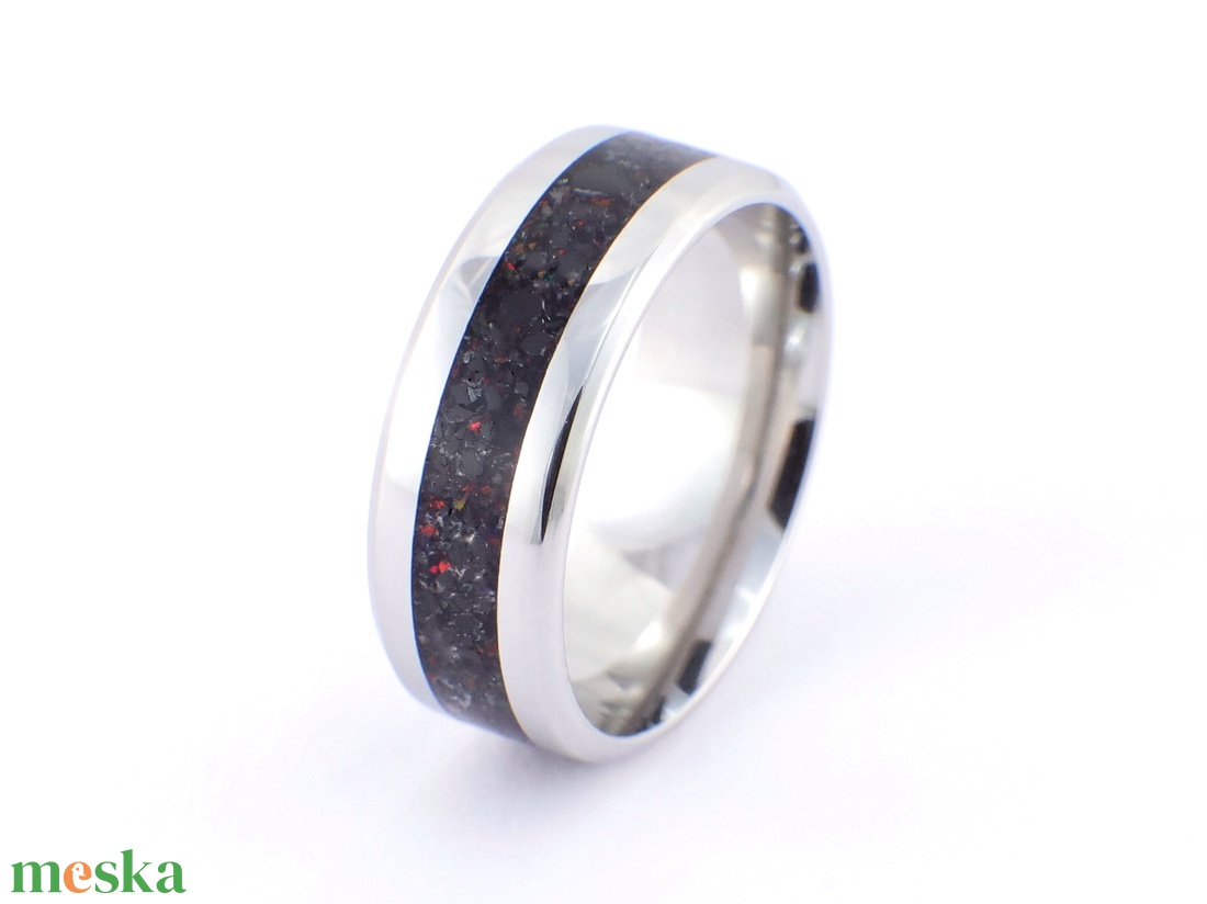 Nemesacél Gyűrű Turmalin Ásvánnyal, Fekete Tűz Opállal. Vízálló, Karcálló, Anti-Allergén - ékszer - gyűrű - kerek gyűrű - Meska.hu