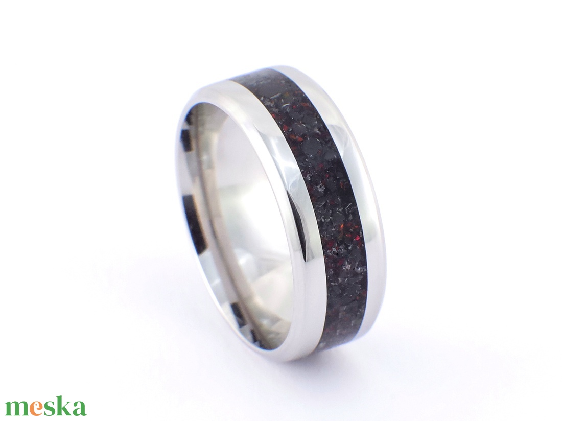 Nemesacél Gyűrű Turmalin Ásvánnyal, Fekete Tűz Opállal. Vízálló, Karcálló, Anti-Allergén - ékszer - gyűrű - kerek gyűrű - Meska.hu