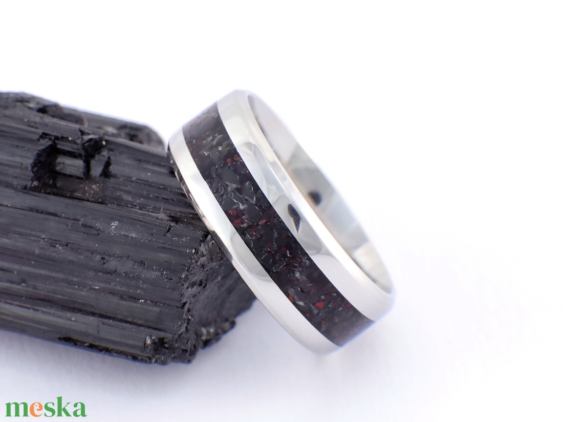 Nemesacél Gyűrű Turmalin Ásvánnyal, Fekete Tűz Opállal. Vízálló, Karcálló, Anti-Allergén - ékszer - gyűrű - kerek gyűrű - Meska.hu