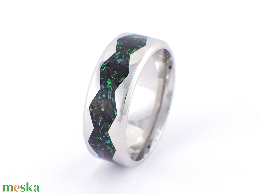 Nemesacél Gyűrű Turmalin Ásvánnyal És Zöld Opállal . Vízálló, Karcálló, Anti-Allergén, Egyedi Megrendelésre! - ékszer - gyűrű - kerek gyűrű - Meska.hu