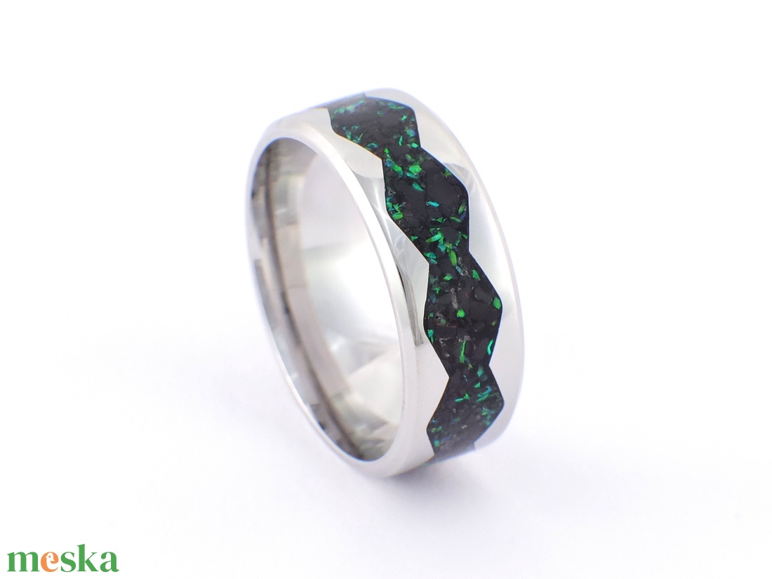Nemesacél Gyűrű Turmalin Ásvánnyal És Zöld Opállal . Vízálló, Karcálló, Anti-Allergén, Egyedi Megrendelésre! - ékszer - gyűrű - kerek gyűrű - Meska.hu