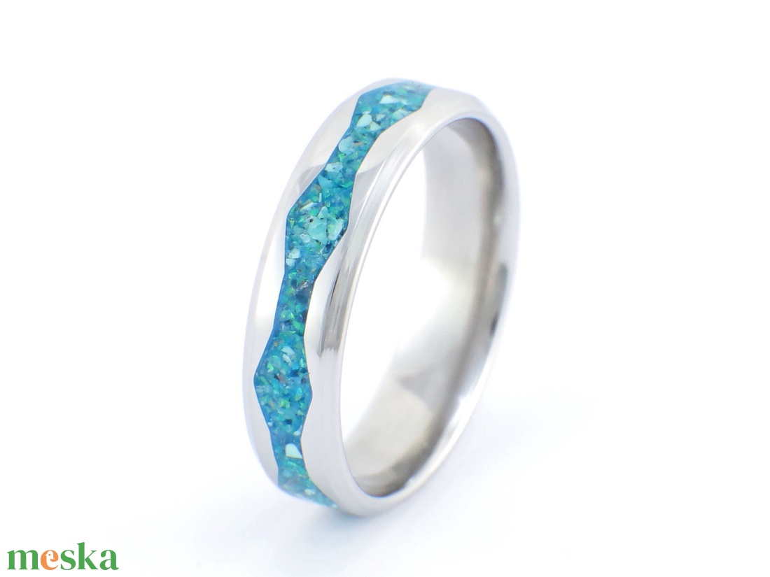 Nemesacél Gyűrű Türkiz, Kianit Ásványokkal És Sötétzöld Opállal. Vízálló, Karcálló, Anti-Allergén, Egyedi Megrendelésre! - ékszer - gyűrű - kerek gyűrű - Meska.hu