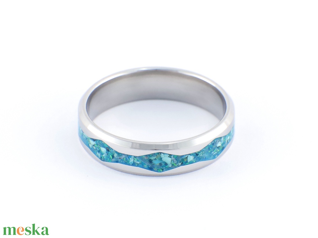 Nemesacél Gyűrű Türkiz, Kianit Ásványokkal És Sötétzöld Opállal. Vízálló, Karcálló, Anti-Allergén, Egyedi Megrendelésre! - ékszer - gyűrű - kerek gyűrű - Meska.hu