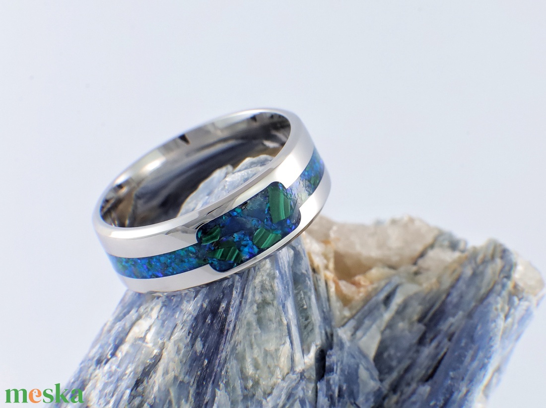 Nemesacél Gyűrű Malachite, Kék Achát Ásványokkal És Kék Opállal. Vízálló, Karcálló, Anti-Allergén, Egyedi Megrendelésre! - ékszer - gyűrű - kerek gyűrű - Meska.hu