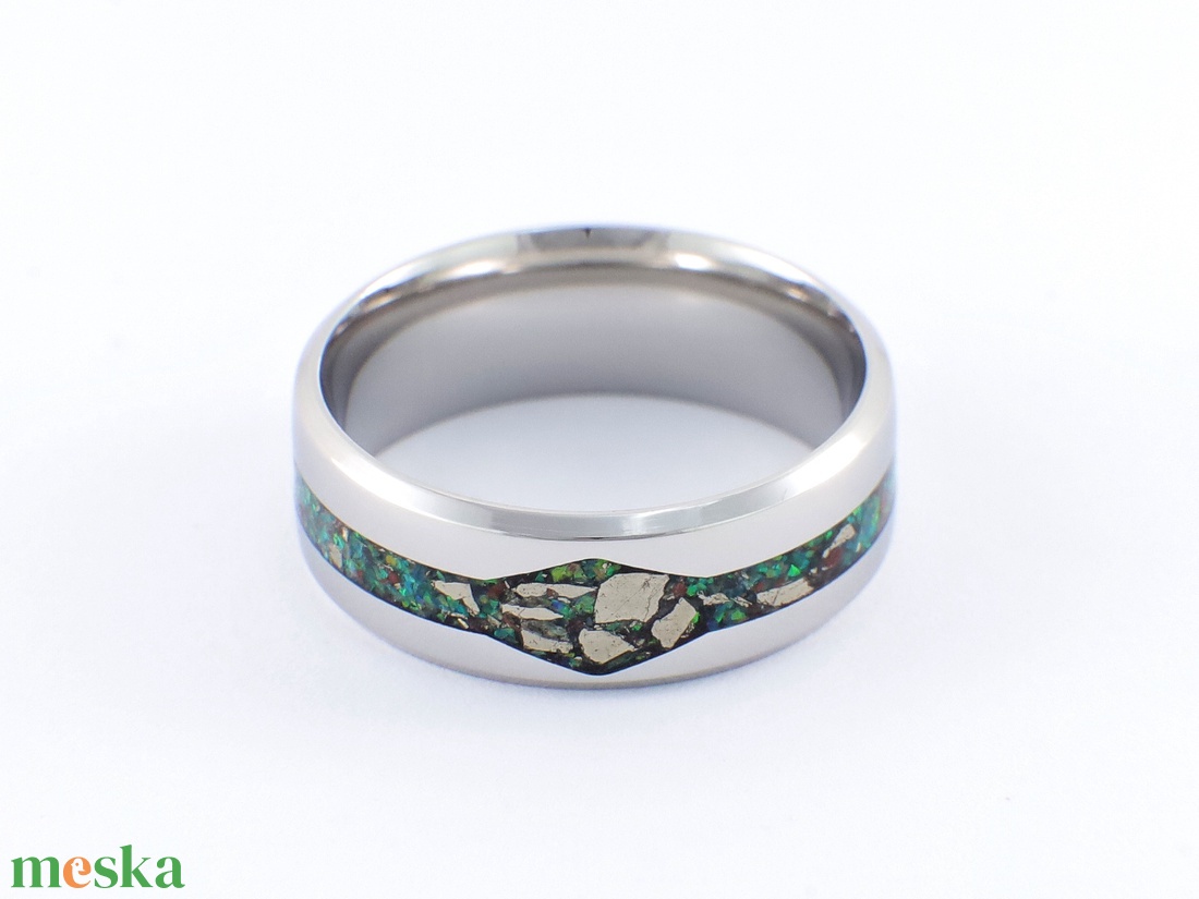 Nemesacél Gyűrű Obszidián, Pirit Ásványokkal És Sötétzöld Opállal. Vízálló, Karcálló, Anti-Allergén, Egyedi Megrendelés! - ékszer - gyűrű - kerek gyűrű - Meska.hu