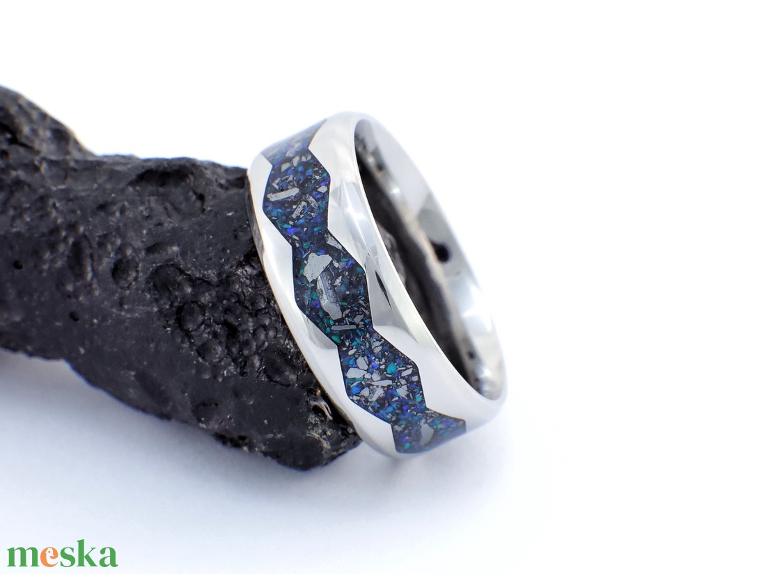 Nemesacél Gyűrű Krizokolla, Antimonit Ásvánnyal És Kék Opállal. Vízálló, Karcálló, Anti-Allergén, Egyedi Megrendelésre! - ékszer - gyűrű - kerek gyűrű - Meska.hu