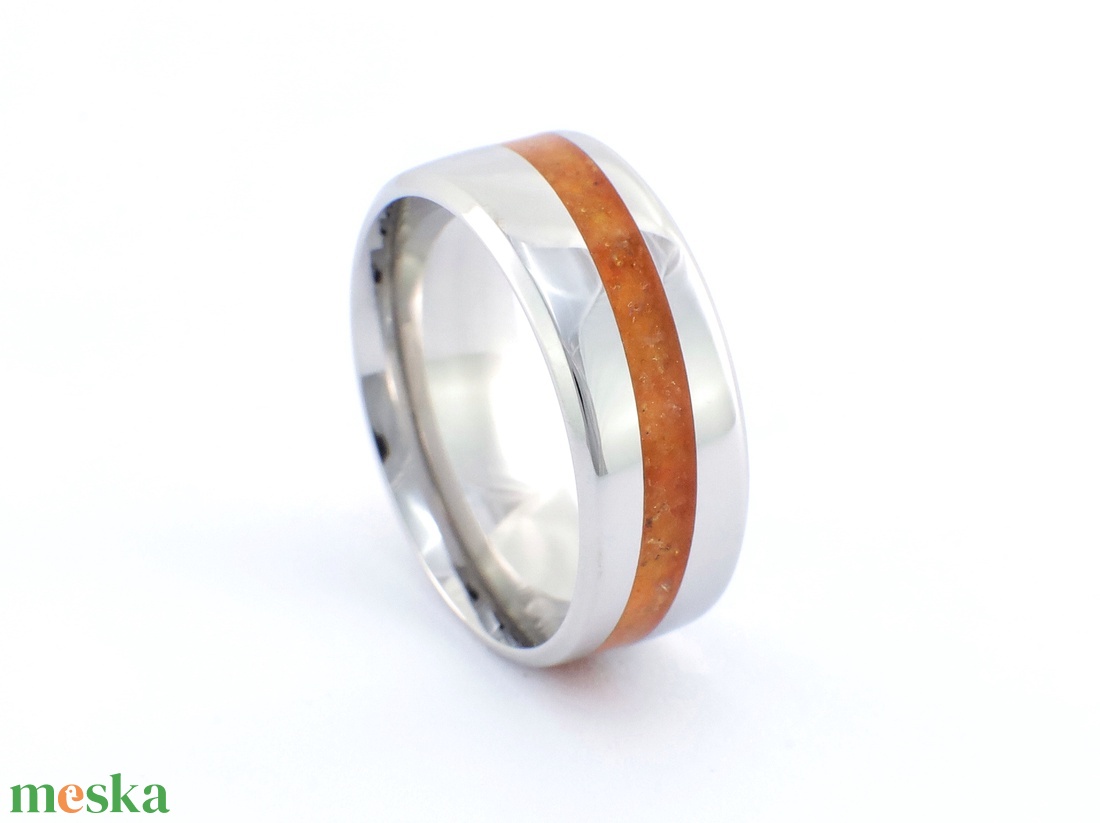 Nemesacél Gyűrű Borostyán Ásvánnyal. Vízálló, Karcálló, Anti-Allergén, Egyedi Megrendelésre! - ékszer - gyűrű - kerek gyűrű - Meska.hu