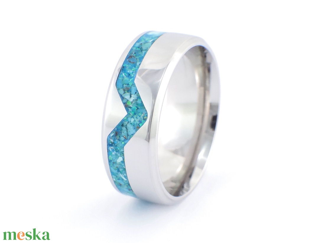 Nemesacél Gyűrű Türkiz Ásvánnyal És Kék Opállal. Vízálló, Karcálló, Anti-Allergén, Egyedi Megrendelésre! - ékszer - gyűrű - kerek gyűrű - Meska.hu