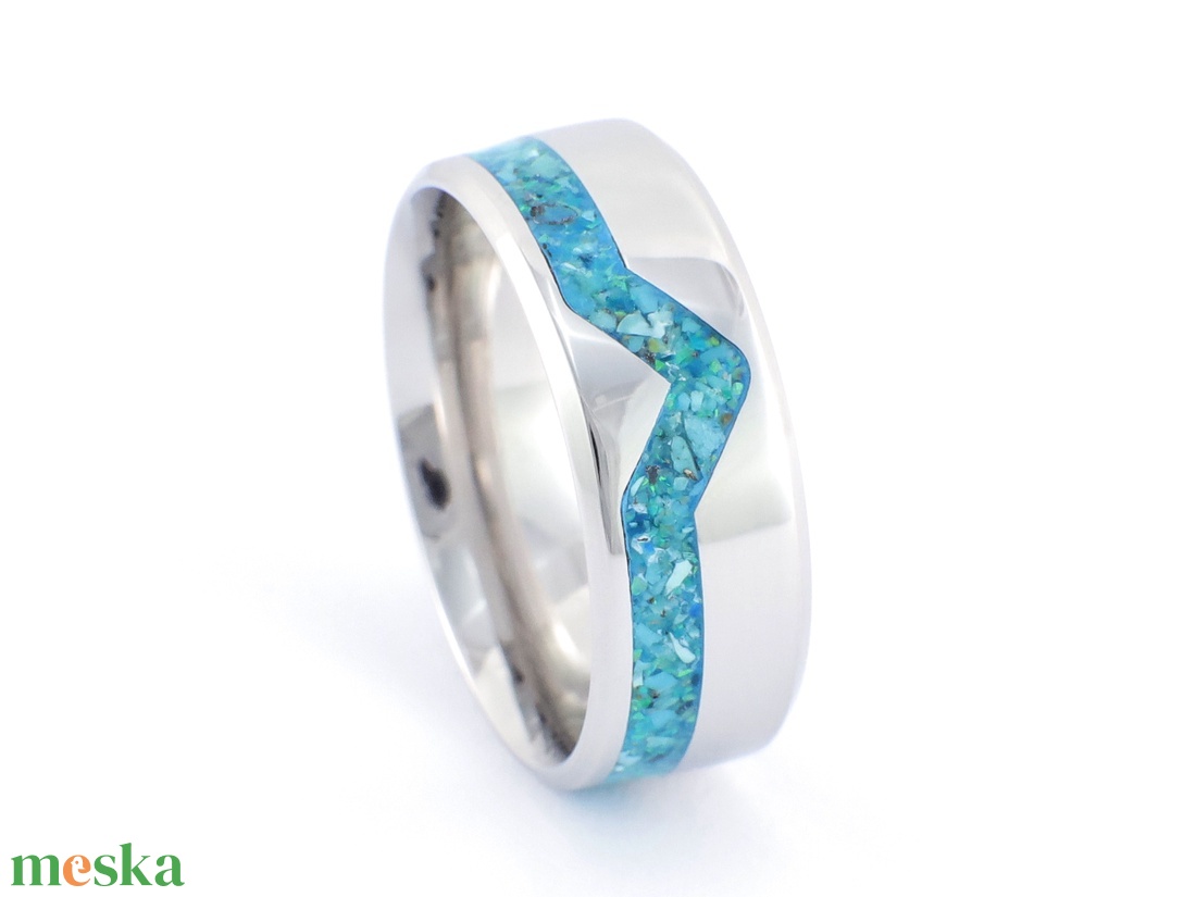 Nemesacél Gyűrű Türkiz Ásvánnyal És Kék Opállal. Vízálló, Karcálló, Anti-Allergén, Egyedi Megrendelésre! - ékszer - gyűrű - kerek gyűrű - Meska.hu
