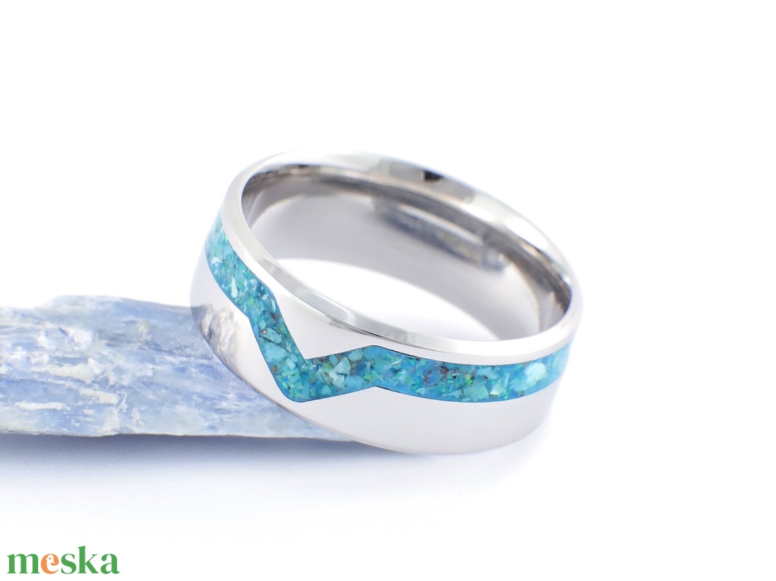 Nemesacél Gyűrű Türkiz Ásvánnyal És Kék Opállal. Vízálló, Karcálló, Anti-Allergén, Egyedi Megrendelésre! - ékszer - gyűrű - kerek gyűrű - Meska.hu