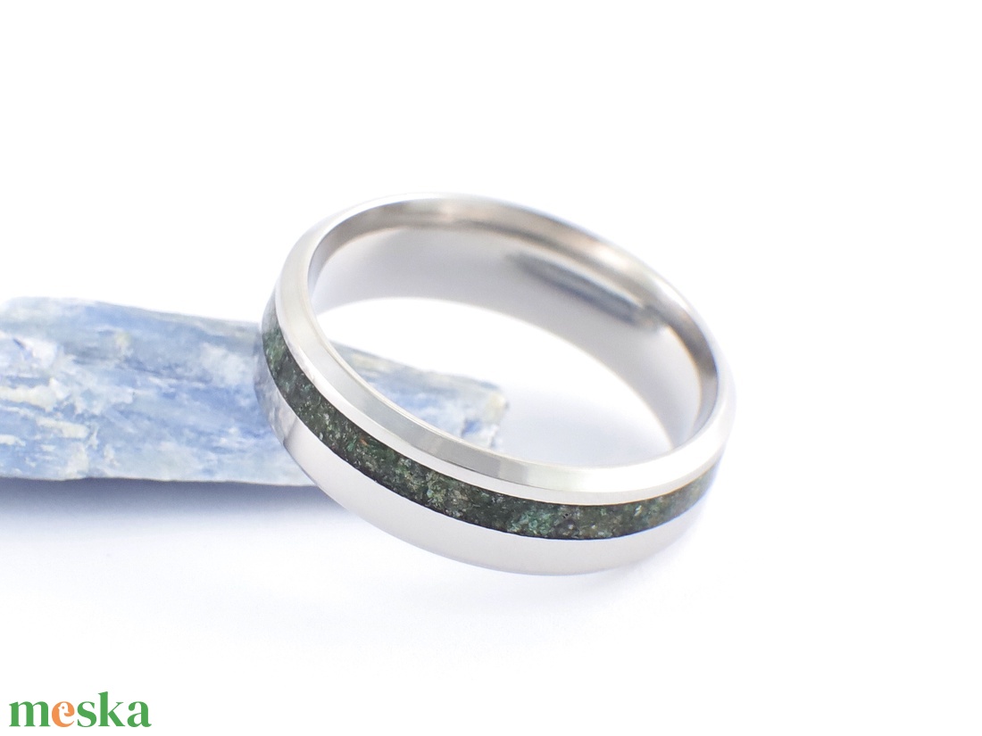 Nemesacél Gyűrű Klorit Ásvánnyal. Vízálló, Karcálló, Anti-Allergén, Egyedi Megrendelésre! - ékszer - gyűrű - kerek gyűrű - Meska.hu