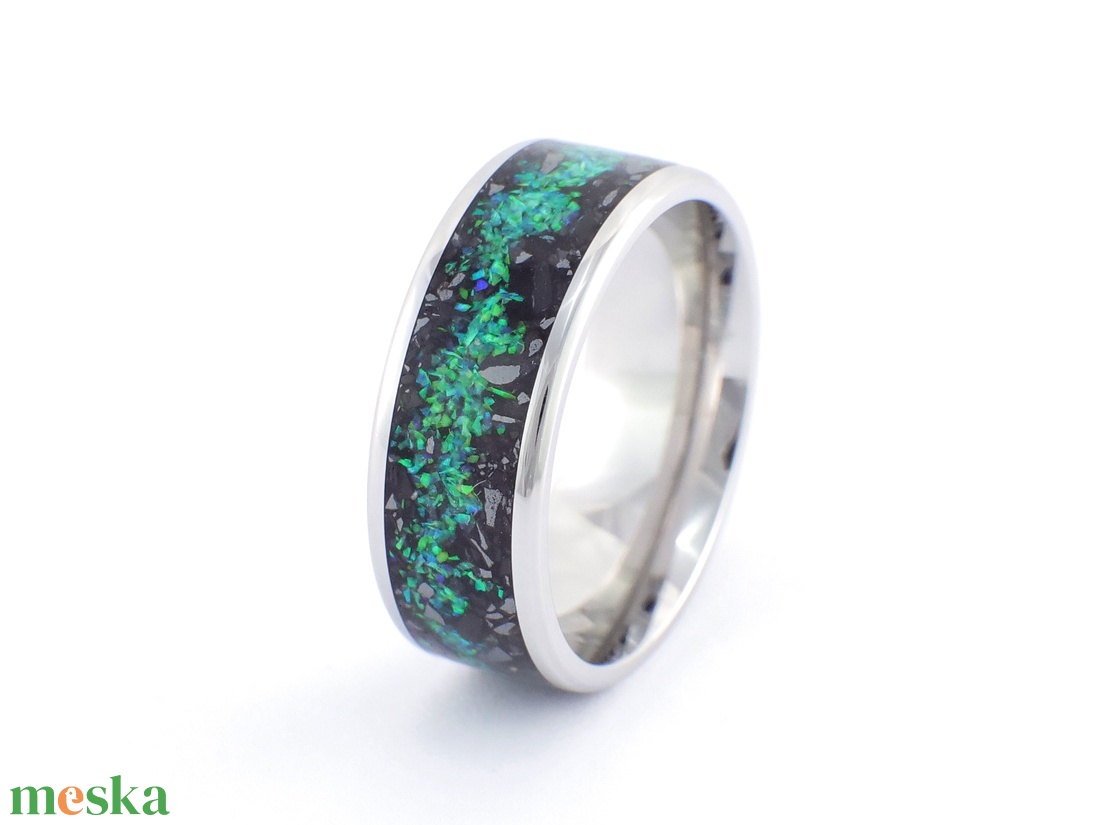 Nemesacél Gyűrű Turmalin, Hematit Ásványokkal És Zöld Opállal. Vízálló, Karcálló, Anti-Allergén, Egyedi Megrendelésre! - esküvő - ékszer - karikagyűrű - Meska.hu