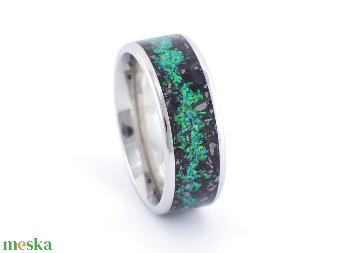 Nemesacél Gyűrű Turmalin, Hematit Ásványokkal És Zöld Opállal. Vízálló, Karcálló, Anti-Allergén, Egyedi Megrendelésre! - esküvő - ékszer - karikagyűrű - Meska.hu
