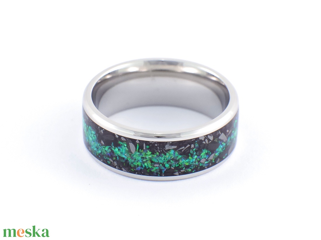 Nemesacél Gyűrű Turmalin, Hematit Ásványokkal És Zöld Opállal. Vízálló, Karcálló, Anti-Allergén, Egyedi Megrendelésre! - esküvő - ékszer - karikagyűrű - Meska.hu